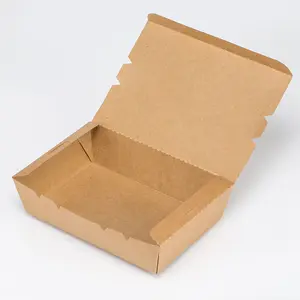 使い捨ての厚手のクラフト紙でコーティングされたフライドチキンボックスのピクニックボックス食品の持ち帰り用パッケージをカスタマイズできます