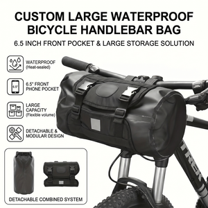Bolsa Impermeable Grande para Manillar de Bicicleta de 6.5 Pulgadas |   Bolsa de Almacenamiento Delantera para Bicicleta de Alta Resistencia, Personalizada, para Ciclismo de Larga Distancia - Product Image 1