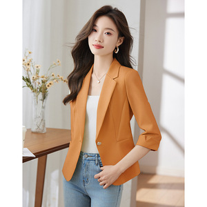 Women's Light Green Blazer Slim Fit Three Quarter Sleeve Anti Wrinkle Solid Color Polyester Spring Casual Suit Jacket - Product Image 5