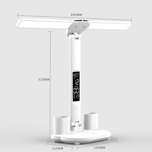 Đôi đầu USB Dimmable <span class=keywords><strong>LED</strong></span> bàn đèn cảm ứng có thể gập lại bảng đèn với lịch nhiệt độ ánh sáng ban đêm cho nghiên cứu Đèn đọc sách - Product Image 6