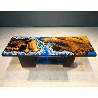 Table console élégante en bois massif avec panneau central Ensemble de table à manger pour restaurant Cuisine Bar Ensembles de table en bois de résine époxy