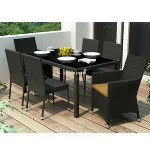 Tonii, silla con respaldo alto y mesa larga, juego de comedor al aire libre para patio trasero, muebles para el hogar, diseñador de interiores