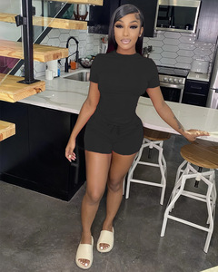 女式短裤套装2024定制标志夏季新款女式短袖圆领t恤配自行车短裤两件套 - Product Image 5