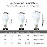 Ampoule LED 3 couleurs E26/E27 5W/7W/9W/12W 3000K/4000K/6500K avec interrupteur, corps en aluminium recouvert de plastique, AC220V, usage résidentiel