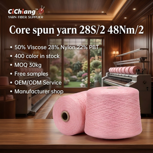 High Elastic Color Core Spun <b>Yarn</b> 50% Viscose 28% Nylon Cashmere 22% PBT Filament Blended Fancy <b>Yarn</b> 28s/2 48Nm/2 - Product Image 1