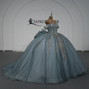 Xybb07-Pz Gorgeous Dusty Blue Quinceanera Ball Gown <b>Silver</b> Lace Applique Beaded Glitter <b>Dress</b> For Evening Pageant Jancember - Product Image 3