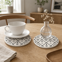 Sous-verre en céramique rond de 10,8 cm, motif tribal diamanté, impression UV émaillée, base en liège, pour décoration de table basse, cadeau
