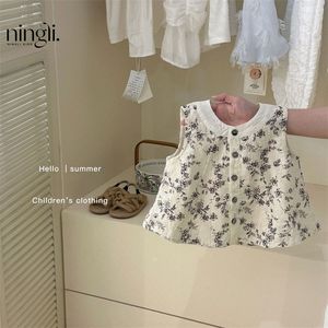 Traje para niños Verano Niñas Algodón Lino Sin mangas Estampado de flores Top Pantalones de pierna <span class=keywords><strong>ancha</strong></span> Conjunto de 2 piezas <span class=keywords><strong>Ropa</strong></span> de bebé dulce - Product Image 4