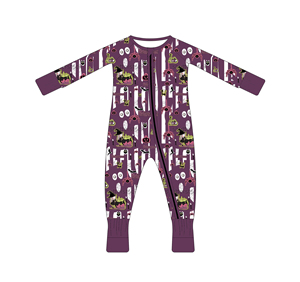 Pigiama intero <span class=keywords><strong>neonato</strong></span> premium in bambù a maniche lunghe, stampa horror teschio clown mostro Halloween, cerniera YKK, tutina morbida per neonati - Product Image 3