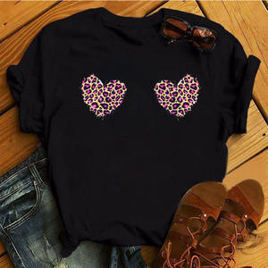 Venta al por mayor de verano de alta calidad de moda todo tipo de amor pluma de impresión suelta camiseta O cuello señoras Casual deportes camiseta - Product Image 3