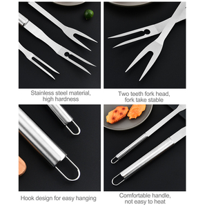 Tenedores de talla duraderos para barbacoa, pincho de <span class=keywords><strong>Kebab</strong></span>, parrilla de barbacoa de acero inoxidable, tenedor de carne para barbacoa, cocina de Camping - Product Image 3