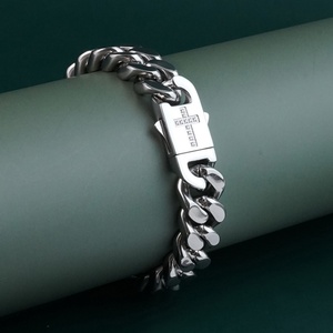 Pulsera de Acero Inoxidable Pulido de Alta Calidad para Hombre, Cadena Cubana, Venta al por Mayor, Brazaletes Gruesos Personalizados con Cruz de Circonitas - Product Image 1