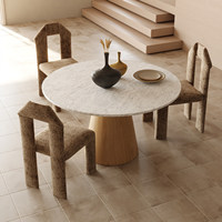 Table à manger ronde en marbre naturel, style italien, luxe léger, minimaliste, pour villa et hôtel, meubles de salle à manger, pieds en bois