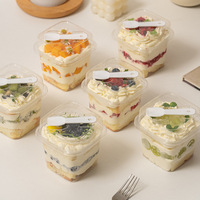 Boîte à emporter carrée transparente pour gâteau à la crème, mousse mille-feuilles, épaisseur 5 mm, emballage jetable pour gâteau, estampage alimentaire