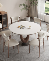 Ensemble de table à manger extensible DT-010, style moderne et luxueux, en bois massif, 6 places, base en noyer massif, table ronde extensible, durable