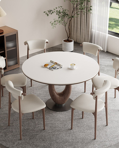 DT-010 Set Tavolo da Pranzo Allungabile Moderno di Lusso <span class=keywords><strong>in</strong></span> Legno Massello con Base <span class=keywords><strong>in</strong></span> <span class=keywords><strong>Noce</strong></span> e Piano Rotondo Estensibile Durevole - Product Image 6