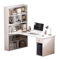 Bureau d'angle minimaliste moderne à double paroi en panneaux de particules avec bibliothèque intégrée pour chambre et bureau à domicile