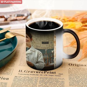 Taza Mágica Negra Esmerilada de 11 oz, Taza de Té de Cerámica Sensible al Calor para Oficina - Product Image 5