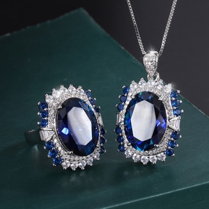 Wholesale Eco-friendly Copper 10-8MM Blue Zirconia Necklace <b>Rings</b> <b>Set</b> Imitation Blue Glass Jewelry <b>Set</b> for <b>Women</b> - Product Image 1