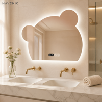 Cermin LED Bentuk Beruang Lucu dengan Kontrol Sentuh, Anti Kabut, Dilengkapi Jam, Pintar, Terpasang di Dinding, untuk Kamar Bayi/Kamar Mandi
