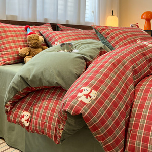 Housse de couette en coton imprimé à longues fibres de noël draps de lit rouges lumière luxe ODM/OEM quatre pièces Textiles de maison ensemble de literie - Product Image 4