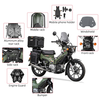 Pièces et accessoires de moto de gamme complète, pare-brise en acier à haute teneur en carbone, porte-bagages avant et latéral pour Cross Cub110