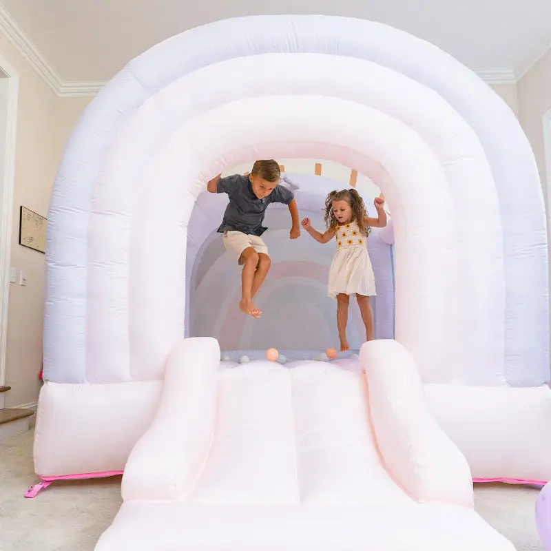 Pastel rosa barato comercial mini crianças pequenas combo bounce jumping house toddler aniversário festa castelo inflável com slide combo