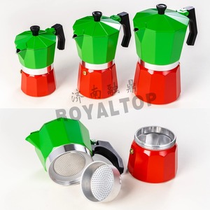 Cafetière manuelle italienne expresso cafetière Moka personnalisée rouge vert en aluminium coffret cadeau avec boîte en papier colorée - Product Image 6
