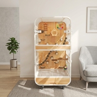 Villa pour oiseaux mobile en verre transparent et bois, avec grandes roues et tiroirs, pour l'élevage de perroquets, intérieur/extérieur