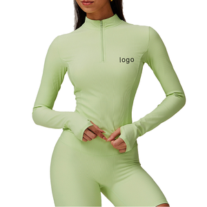 Haut de sport pour femme, coupe courte, à manches longues, très élastique, léger et respirant, avec passe-pouces, pour le yoga et le fitness - Product Image 1