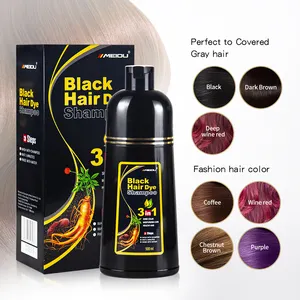 OEM organic herbal natural 3 in 1 best hair color beauty products Ammonia Free 500ml cover grey white black Hair Dye Shampoo