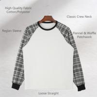 Vêtements décontractés en gros pour hommes, t-shirts à manches longues en polyester/coton mélangé avec empiècements contrastés