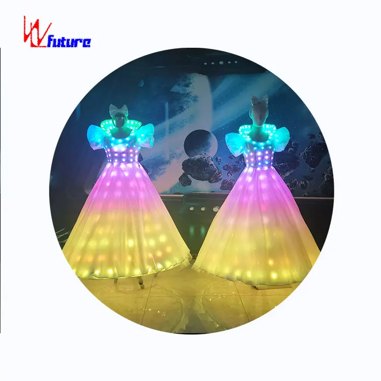 Shiny Princess Costume LED Light Dress Cartoon Elsa Princess Birthday Party Dress 1 Piece for Girls White Adults Luminous