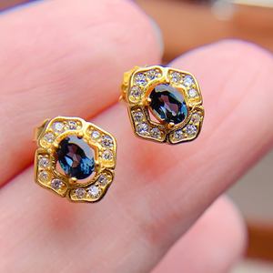 Boucles d'oreilles clous en Tanzanite naturelle, Aigue-marine et Topaze bleue <span class=keywords><strong>de</strong></span> <span class=keywords><strong>Londres</strong></span>, en argent 925, pierres précieuses ovales 5x7mm, vente en gros - Product Image 3