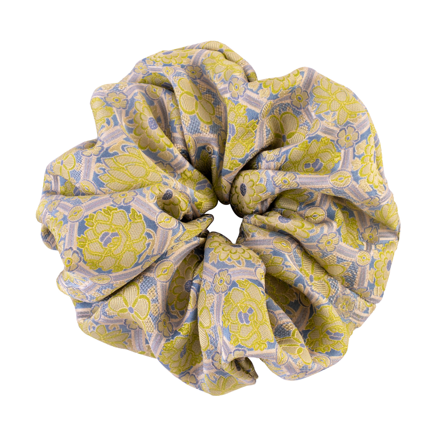 Chouchou pour cheveux en soie bleue Fleur Baoxiang