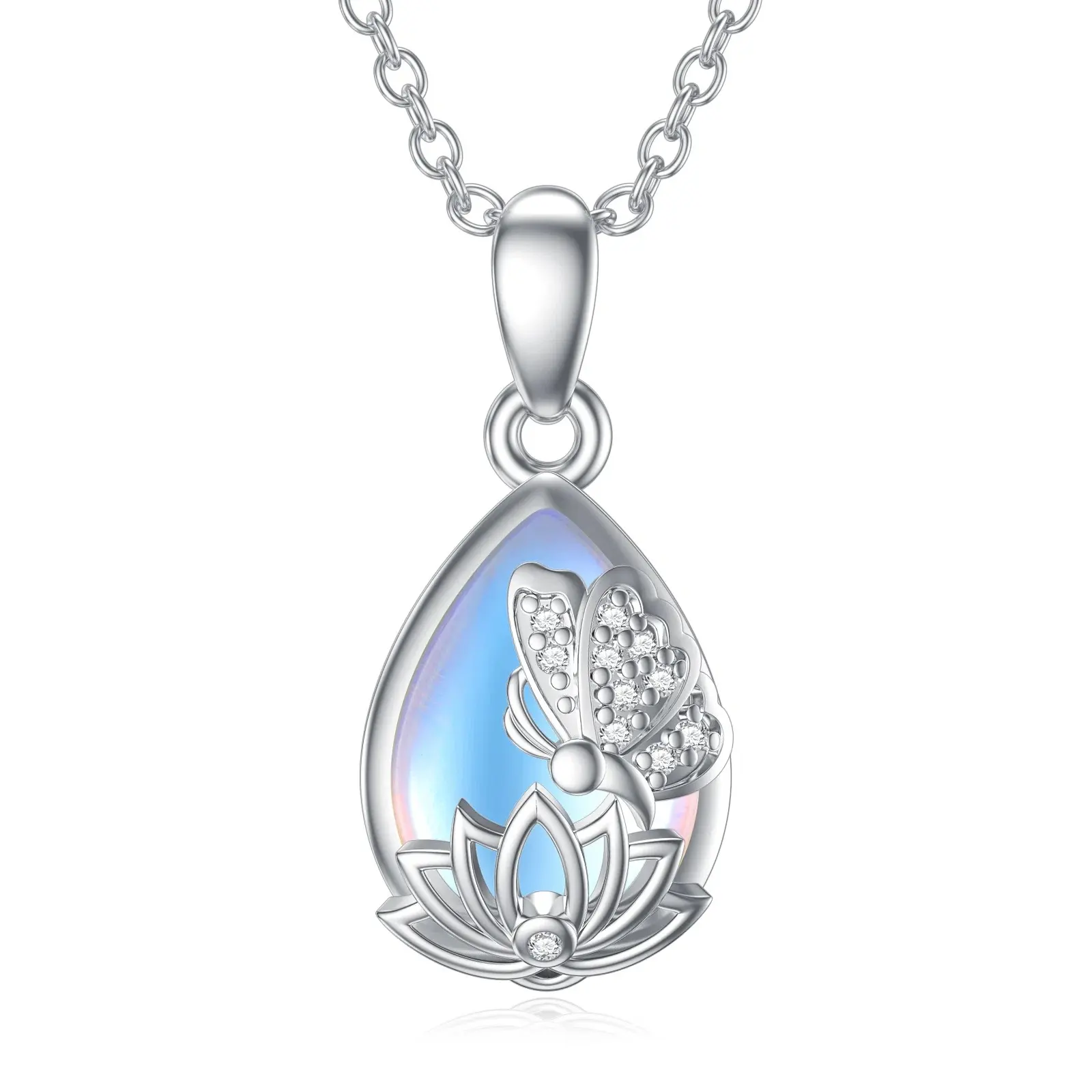 925 bijoux en argent Sterling cadeaux Jade papillon Lotus pierre de lune collier pour femmes maman mère grand-mère