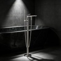 Robinet de baignoire en laiton apparent, cartouche céramique unique, finition chrome poli, effet pluie, 2 fonctions, mitigeur de bain sur pied pour villa
