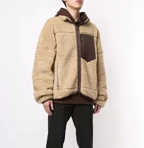 高品质户外厚定制刺绣标志极地夏尔巴羊毛夹克拼布口袋保暖羊羔羊毛男式夹克