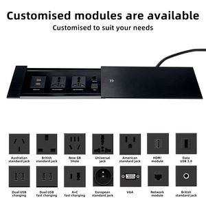 Промышленная скрытая настольная розетка 200-240В переменного тока, IP44, с 2 розетками и портами USB Type-C, выдвижная крышка, для дома и офиса - Product Image 3