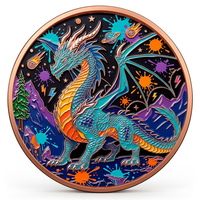 Pièce de monnaie en cuivre pur 999 de 1 oz, version graffiti, série animaux de dessin animé Dragon, couleur UV 3D en relief, édition de collection