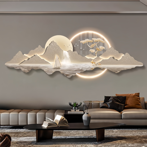Luxe moderne bonsaï montagne cerf paysage UV tranchant acrylique fabriqué à la main mur décor à la maison LED horloge peinture - Product Image 5