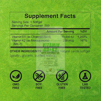 Suplemento de vitamina D3 K2 de etiqueta privada, 10000 UI (200 Mcg) de vitamina D para huesos, dientes, músculos e inmunidad