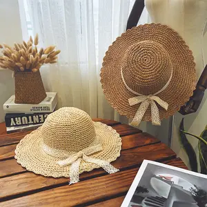 넓은 테두리 비치 태양 모자 접이식 대형 플로피 꼰 여행 장식 밀짚 모자 레이디