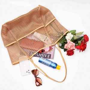 Bolsa de Playa Grande de Malla para Mujer, Bolsa de Almacenamiento de Malla con Múltiples Bolsillos, Portátil, para Viajes de Verano y Piscina - Product Image 4