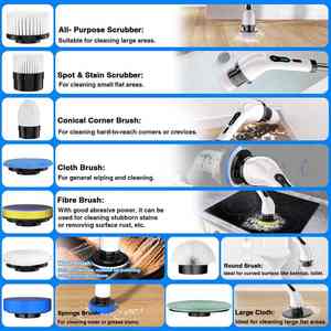 طقم فرش تنظيف كهربائية للمطبخ والحمام 6 9 فرشاة استبدال رأس فرشاة غسيل كهربائي لاسلكي بمقبض تمديد - Product Image 6