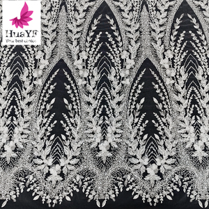 HY3357 Último Modelo de Encaje Francés Blanco con Bordado, Lentejuelas 3D y Perlas, para Vestidos de Novia Africanos Aso Ebi, Venta al por Mayor - Product Image 1