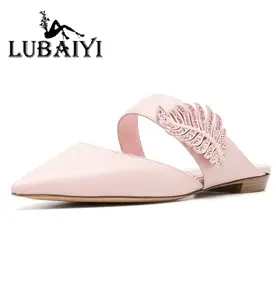 Lubaiyi รองเท้าสำนักงานส้นเตี้ยผู้หญิง,รองเท้าปลายแหลม PU ขายส่งรองเท้าส้นเตี้ยผู้หญิงสีดำ