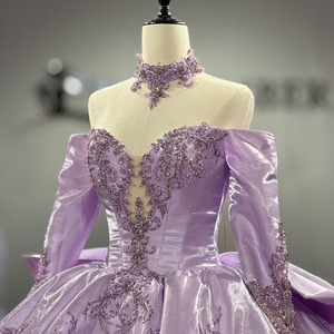 Robe de bal Quinceanera en tulle avec perles lilas brillantes 8522, avec nœud - Product Image 5