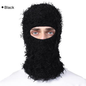2023 Hot Sale Großhandel Einloch Strick Voll gesichts abdeckung Ski maske Custom Distressed Fuzzy Grassy Sturmhaube für Ski - Product Image 5