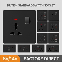 Interruptor de Pared Eléctrico Estándar Británico del Reino Unido y la UE, Enchufe de PC Ignífugo, Panel Cuadrado Blanco Tipo C 220V 13A Negro Mate Blanco Gris